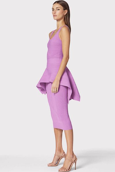 Herve Leger TOP CU PEPLUM ȘI RIBIȚE VARIEGATE - HERVE LEGER - ROZ, S