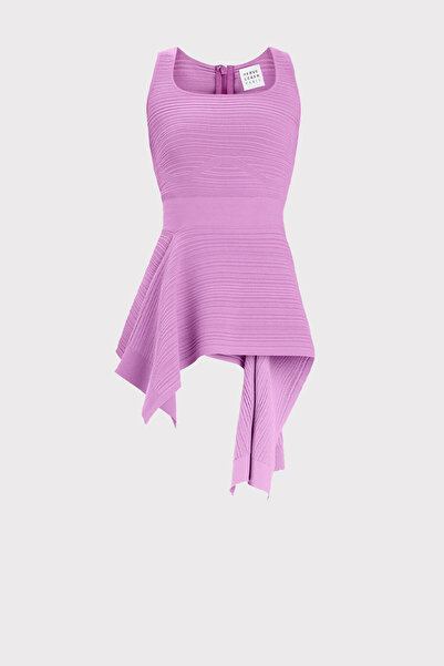 Herve Leger VARIEGATED RIB PEPLUM TOP - HERVE LEGER - PINK, S