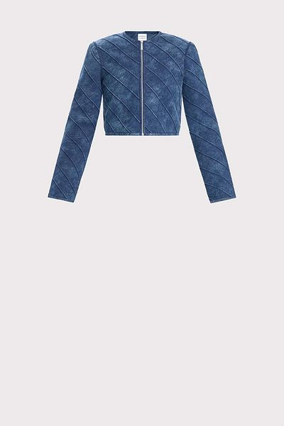 Herve Leger JACĂ DIN DENIM CU FERMOAR ÎN FAȚĂ - HERVE LEGER - ALBASTRU, M