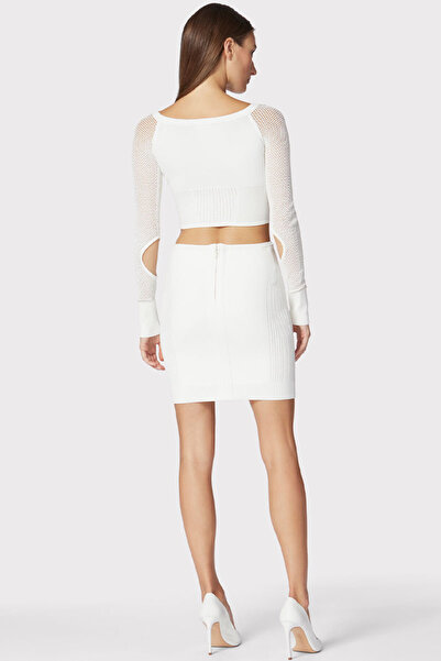 Herve Leger FUSTĂ MINI CU BRODATĂ POINTELLE MIXTĂ - HERVE LEGER - ALB, XS