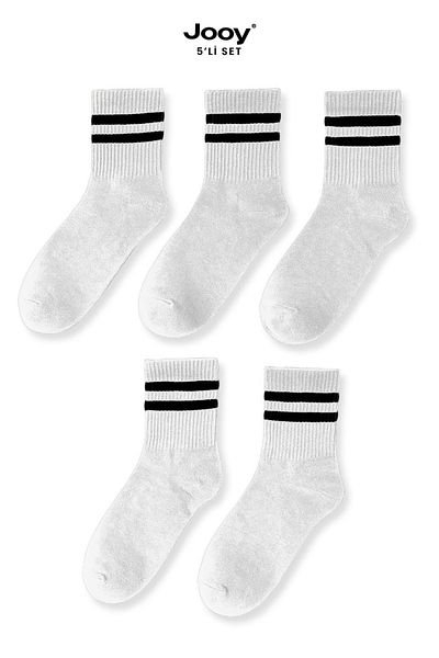 Jooy Set of 5 White Economical Pack Striped Socks