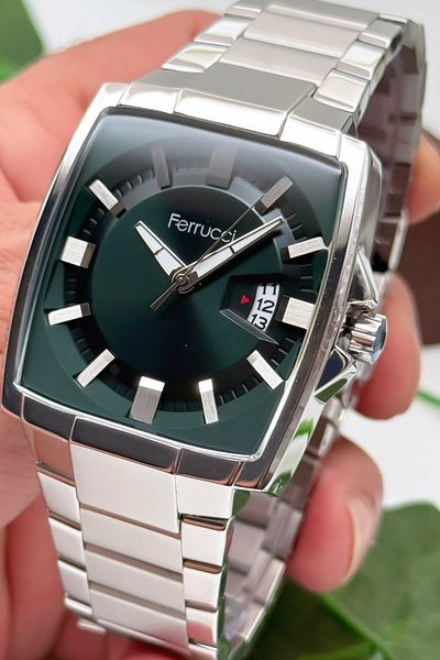 Ferrucci Men's Wrist Watch with Calendar Steel Case & Steel Cord Silver-Green Zmfer184