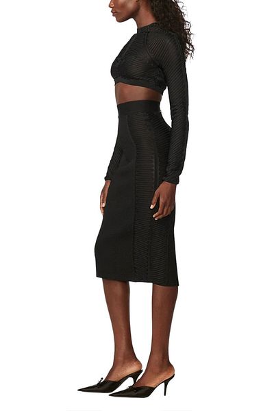 Herve Leger FUSTĂ MIDI BRODATĂ - HERVE LEGER X LAW ROACH - NEGRU, M