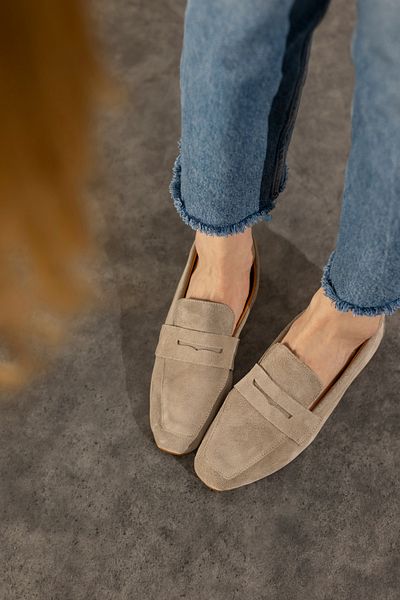MYPOPPİSHOES Beige Genuine Suede Loafer Violin