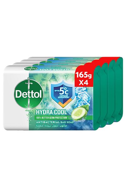 Dettol Hydra Cool Anti-Bacterial Bar Soap Cucumber & Icy Menthol Scent Value Pack 4 x 165 g