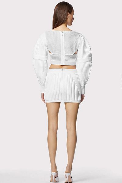 Herve Leger FUSTĂ MINI OTOMANĂ CU TARI JOS - HERVE LEGER - ALB, S