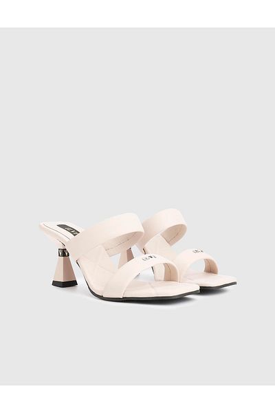 İLVİ Downey Genuine Leather Beige Women's Heeled Slippers