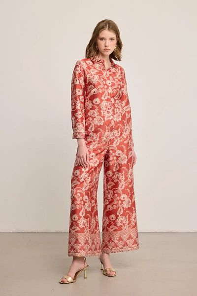 Gusto Patterned Satin Wide Leg Trousers - Tile