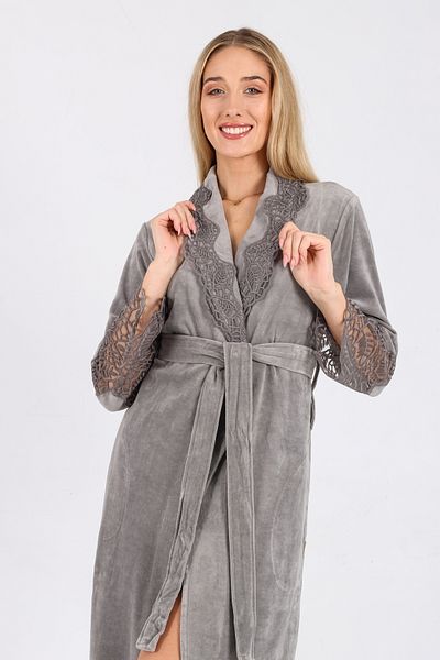 Nuşa Stripe Lace Niki Velvet Bamboo Cotton Dressing Gown