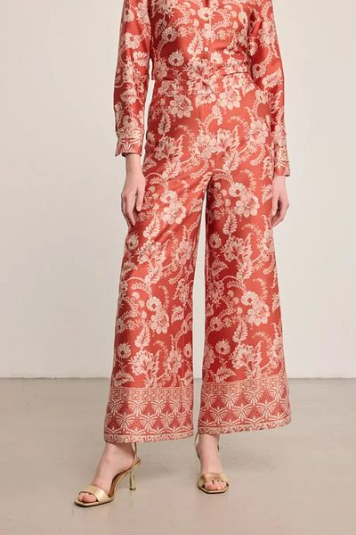 Gusto Patterned Satin Wide Leg Trousers - Tile