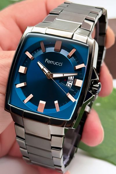 Ferrucci Men's Wrist Watch with Calendar Steel Case & Steel Cord Smoked Zmfer184