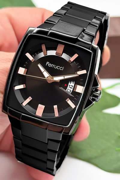 Ferrucci Men's Wristwatch with Calendar Steel Case & Steel Cord Black Zmfer184