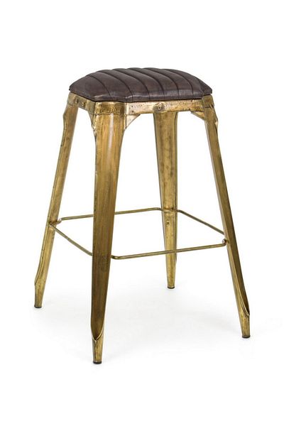 Bizzotto Scaun de bar cu picioare din fier auriu și șezut din piele maro Mendez 53 cm x 53 cm x 79 h