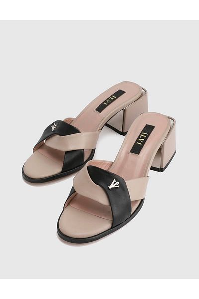 İLVİ Aymila Genuine Leather Mink Women's Heeled Slippers