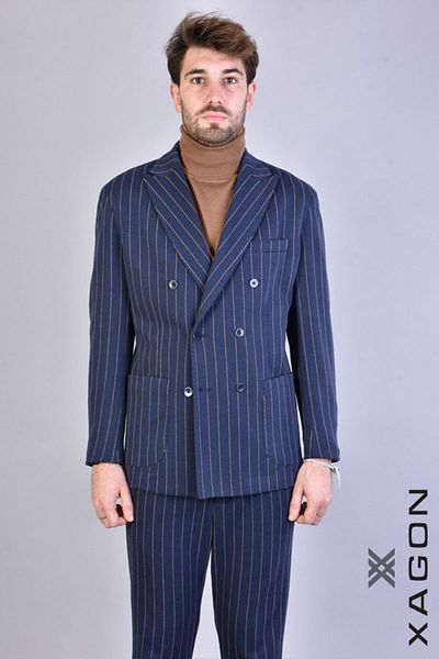 EXAGON JACĂ SLIM FIT CU CUREA DUBLĂ, ELASTICĂ - XAGON - ALBASTRU, 50
