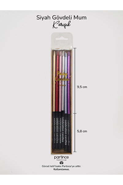 partince 12 Adet Siyah Gövdeli Karışık Renk Krom Pasta Mumu Doğum Günü Pasta ...