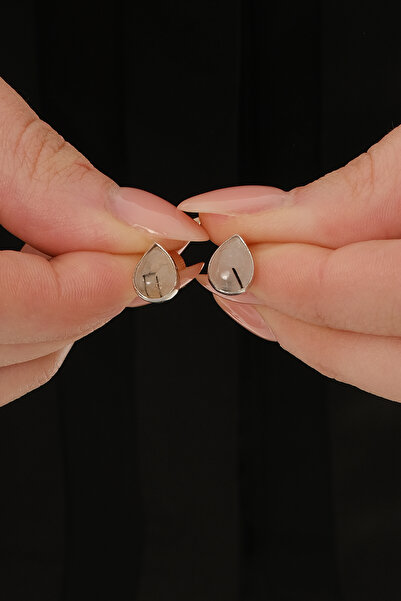 jingle bells Doğal Rutil Kuvars Damla Taşlı 925 Ayar Gümüş Küpe Rodyum