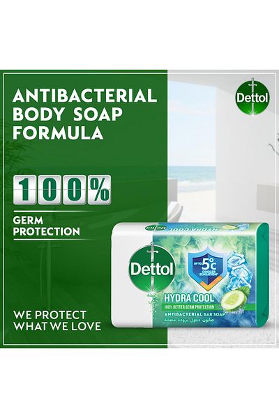 Dettol Hydra Cool Anti-Bacterial Bar Soap Cucumber & Icy Menthol Scent Value Pack 4 x 165 g