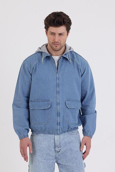 DAMGA JEANS Унисекс TrendDenim Casual дънково яке с цип и качулка, синьо