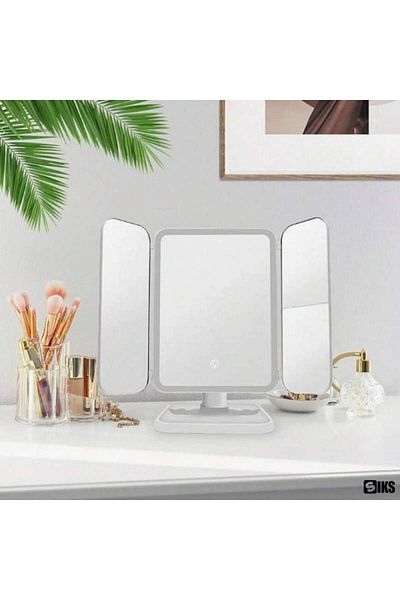 SIKS Extendable Cosmetic Mirror, Professional, For Make-up, Touch Button, Usb, Stand, White