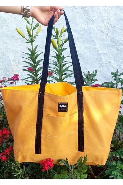 Mio Vero X-Large Yellow Totebag, Pocket, Poplin Lined, Sturdy Stitching, Suitable for Beach and Daily Use!