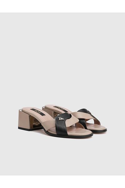 İLVİ Aymila Genuine Leather Mink Women's Heeled Slippers