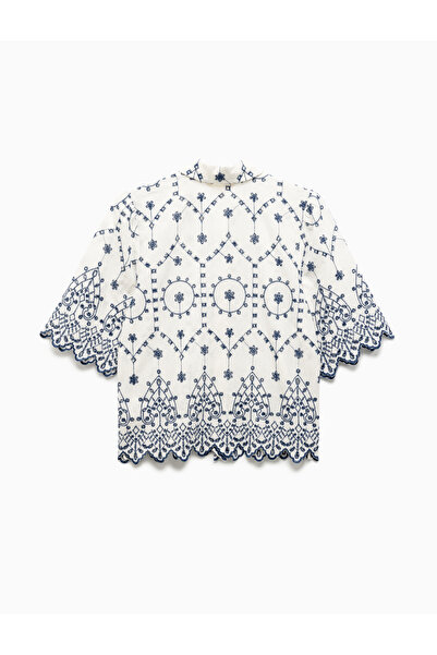 Koton Pamuklu Fistolu Brodeli Kısa Kollu Crop Gömlek