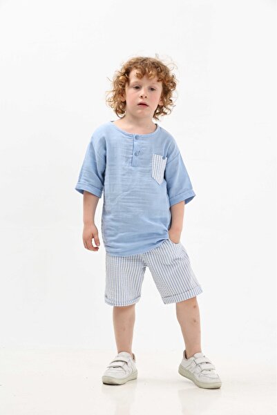 chacharon Boy's Muslin Fabric Shorts Bottom Top Set