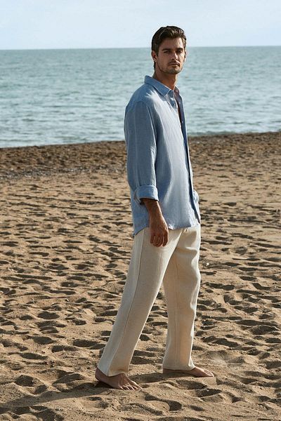 Haşema Linen Fabric Wide Leg Men's Trousers 4021