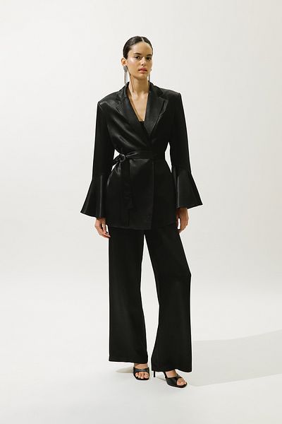 Manuka Wide Leg Satin Evening Dress Pants Black