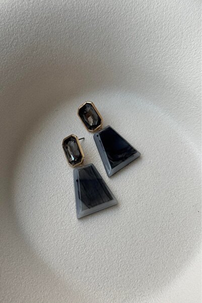 Orvix Accessories Anthracite Smoked Stone Bone Women's Earrings Summer Earrings Evening Earrings Vintage Earrings Mother Earrings