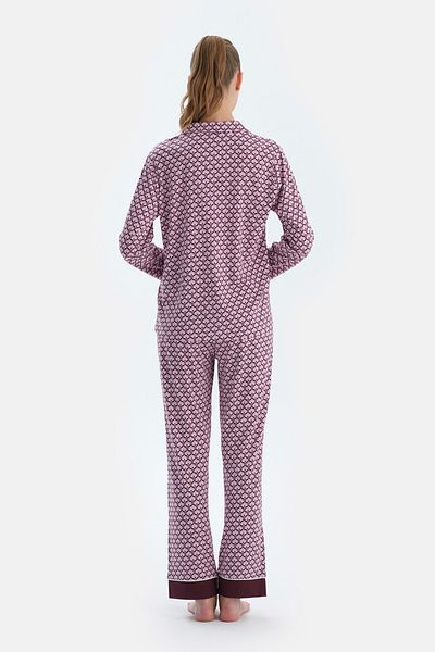 Dagi Multicolor Geometric Meterage Printed Combed Modal Shirt Pants Pajamas Set