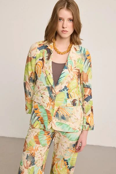 Gusto Patterned Linen Blazer - Multicolor