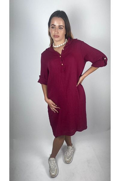 bomull textıle Muslin Fabric Collar Shirt Dress Tunic