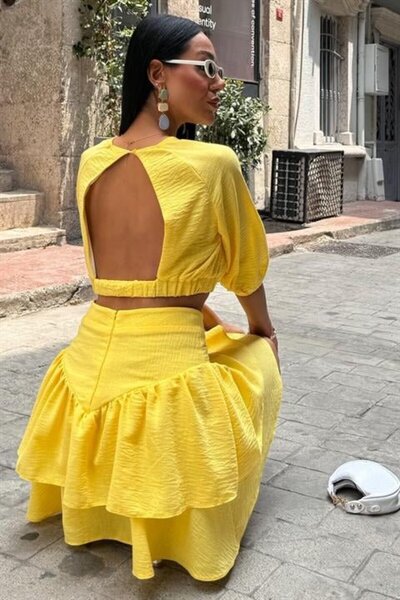 Lijuri Kendim Fashion Crop Blouse and Layered Skirt Set 10207