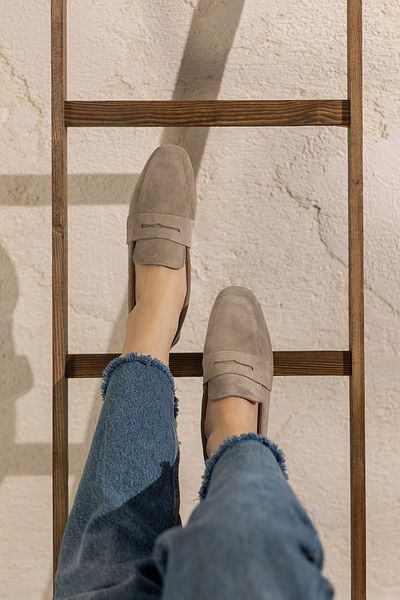 MYPOPPİSHOES Beige Genuine Suede Loafer Violin