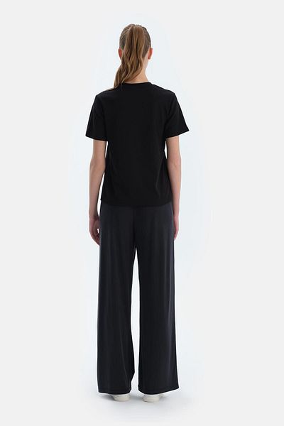 Dagi Tricou cu decolteu interlock din mătase neagră