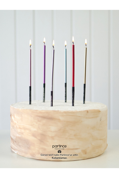 partince 12 Adet Siyah Gövdeli Karışık Renk Krom Pasta Mumu Doğum Günü Pasta ...
