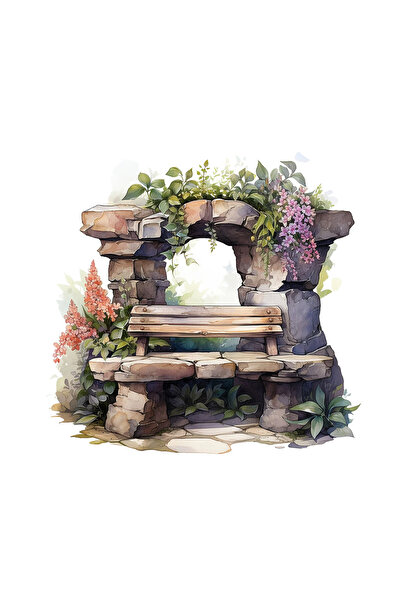 INOVATIX Set de 8 piese, Bancă autocolantă din piatră cu spătar din lemn, INO...