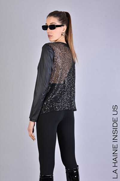 La Haine Inside Us BLUZA DIN JERSEY ȘI PAIETE - - NEGRU, M