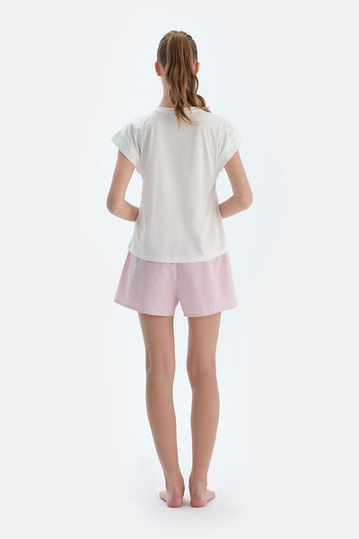 Dagi Ecru Embroidery Detailed Woven Shorts Pajama Set
