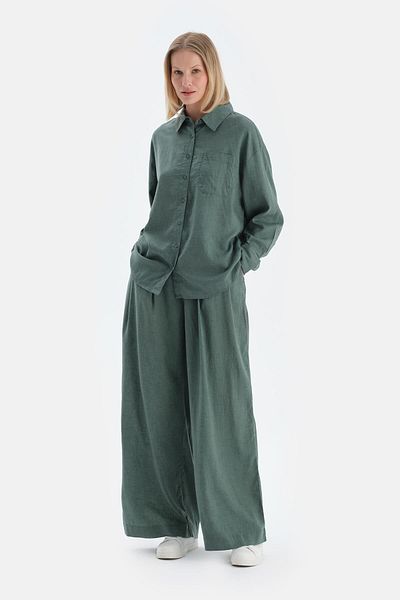 Dagi Green Linen Woven Trousers