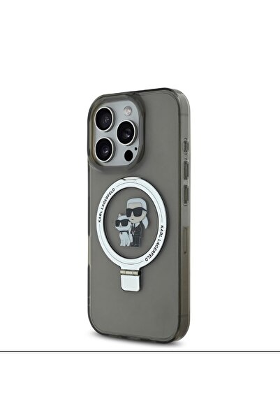 Karl LagerfeId KARL LAGERFELD Practical and Stylish Case for iPhone 16 Pro Max - Dark Clear with Stand and Wireless Charging Support