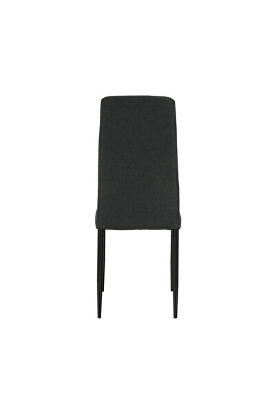 Decorer Chair with dark grey textile upholstery and black metal legs, package