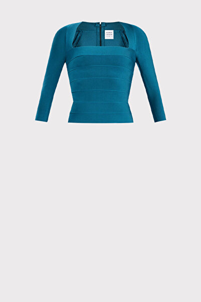 Herve Leger BLUZA ICON CU GEL PĂTRAT - HERVE LEGER - NEGRU, XS