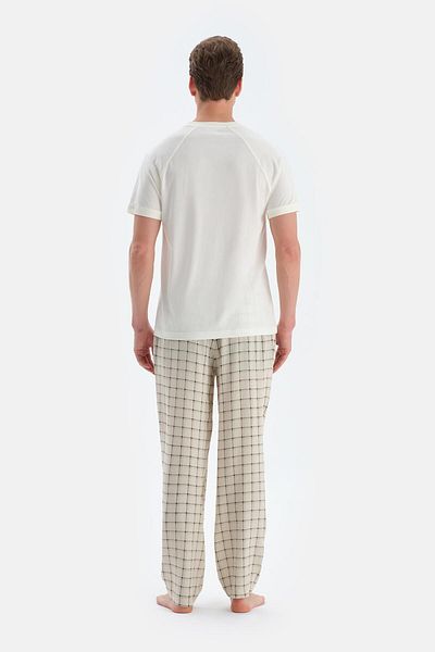 Dagi Ecru Hidden Placket Short Sleeve T-Shirt Pants Pajama Set