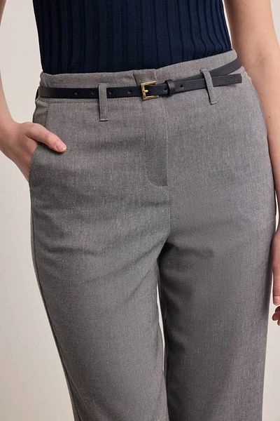 Gusto Linen Blend Carrot Trousers with Belt - Navy Blue