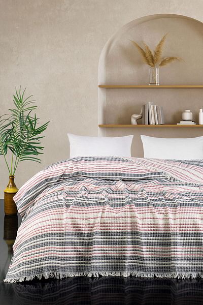 Rebeka Home Collection Plaid Sun Anthracite- Powder 200X230 Double Pique