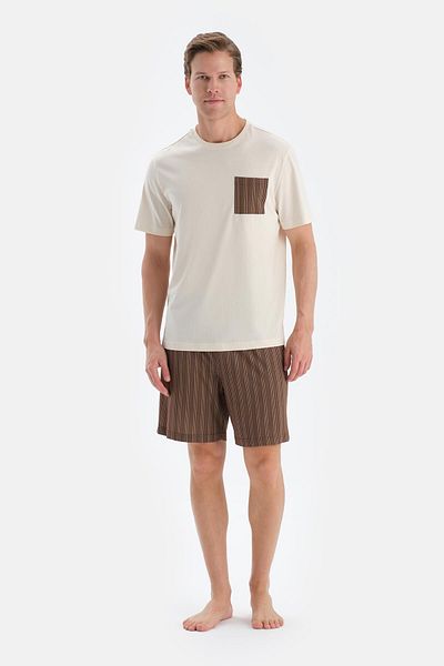Dagi Ecru Pocket Detailed Short Sleeve T-Shirt Shorts Pajama Set
