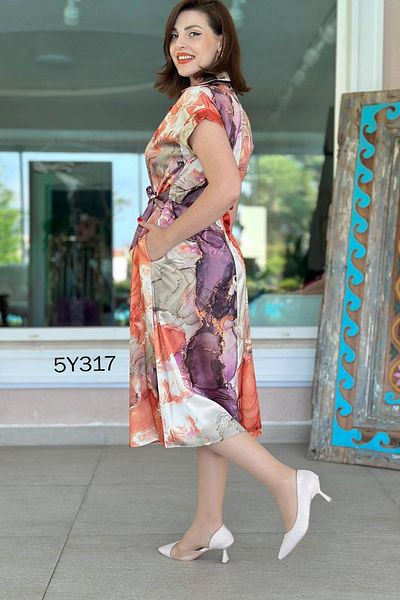 İnce Topuk Side Tie Satin Dress 5Y317